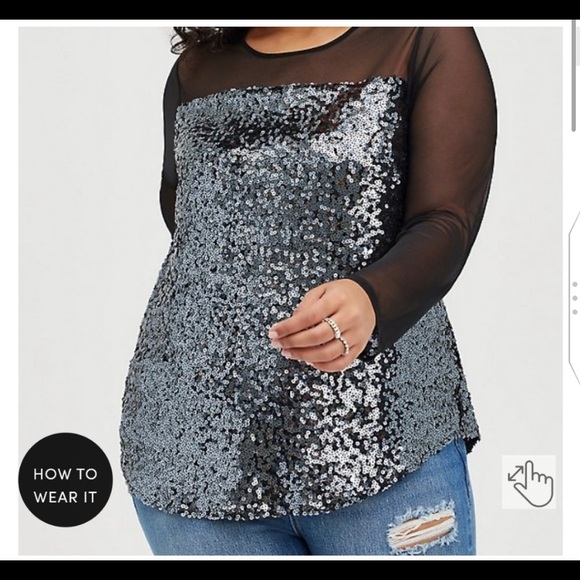 🆕✨SEQUIN DARK GREY MESH BLOUSE - GEORGETTE✨ - Picture 1 of 3